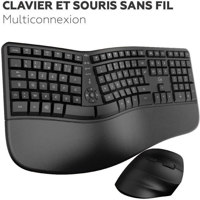 Ensemble clavier + souris - MOBILITY LAB - ERGO C30W - Full-size - USB 2,4 GHz + Bluetooth x2 - AZERTY Ergonomique