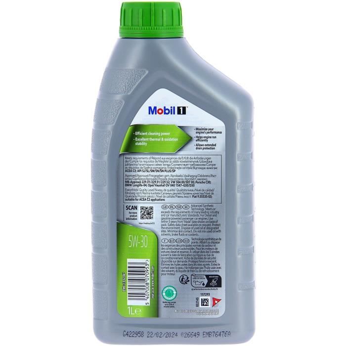 Huile moteur 5W-30 ESP Synthétique - MOBIL 1 - Formula-P -bidon 1L - Essence & Diesel - Nettoyante