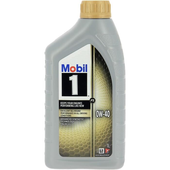Huile moteur 5W-40 FS Synthétique - MOBIL 1 -bidon 1L - Ultra haute performance - anti-pollution