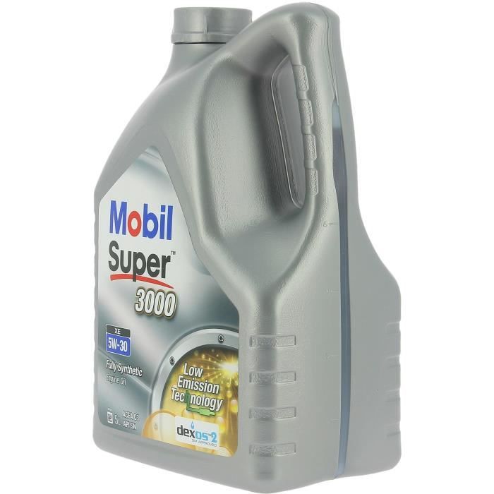Huile moteur 5W-30 Synthétique - MOBIL - Super 3000 - Formula-XE -bidon 5L - haute performance anti-pollution