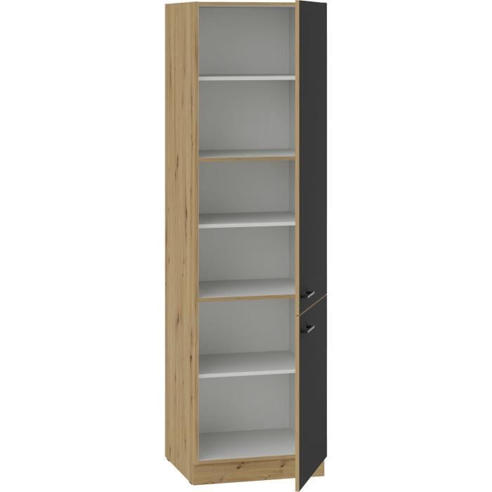 MODENA - Colonne - 2 portes - 60 x 57 x 210 cm - Chene artisan / Noir mat