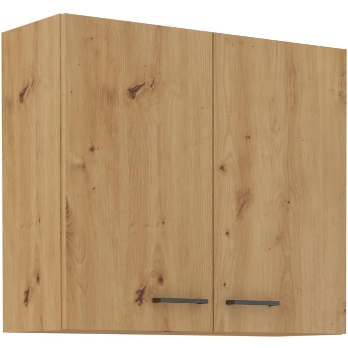 MODENA - Meuble haut - 2 portes - 80 x 71,5 x 31cm - Chene artisan / Noir mat