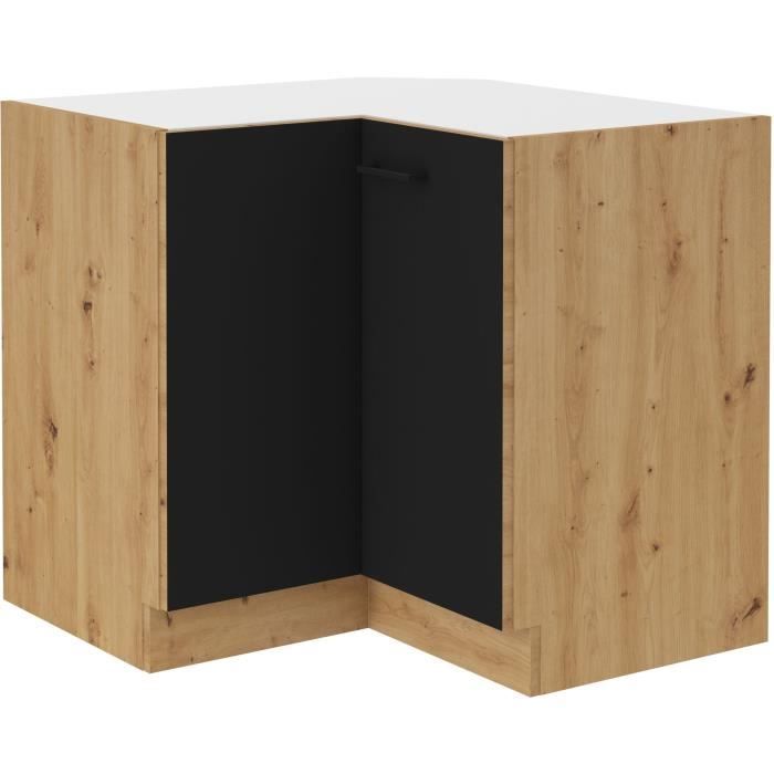 MODENA - Meuble bas d'angle - 2 portes - 89 x 89 x 82 cm - Chene artisan / Noir mat - Plan de travail non inclus
