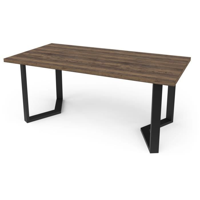 Table - MONACO - Rectangulaire - DÈcor mÈlamine chene saloon - Pied en V noir - 6 places - 180 x 90 cm - DEMEYERE