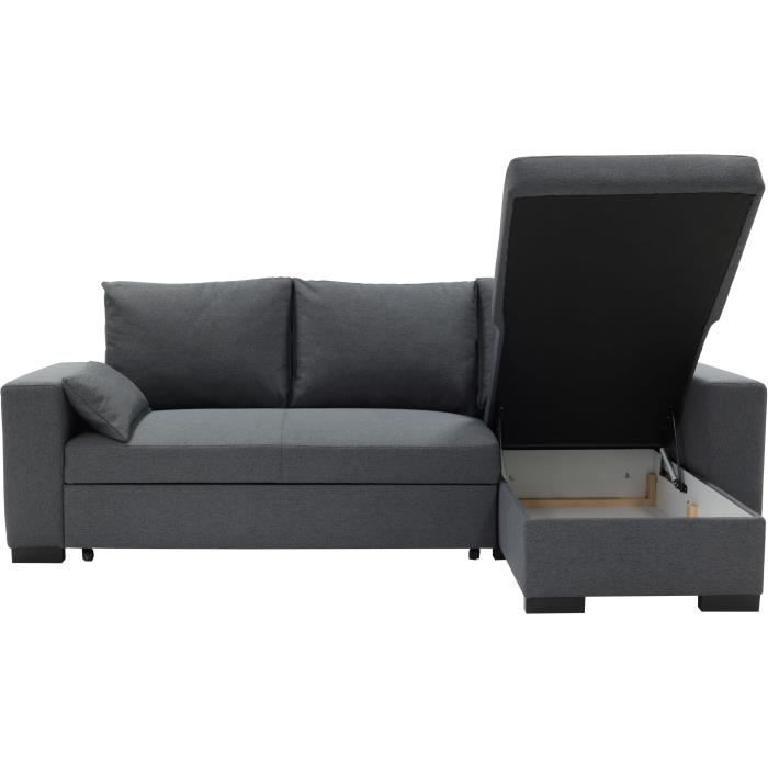 Canapé d'angle convertible - MORGAN - 3 places - Anthracite avec coffre et coussins déco - 236x143x85cm