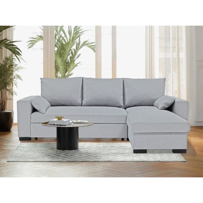 CanapÈ d'angle convertible - MORGAN - 3 places - Gris clair avec coffre 236x143x85cm