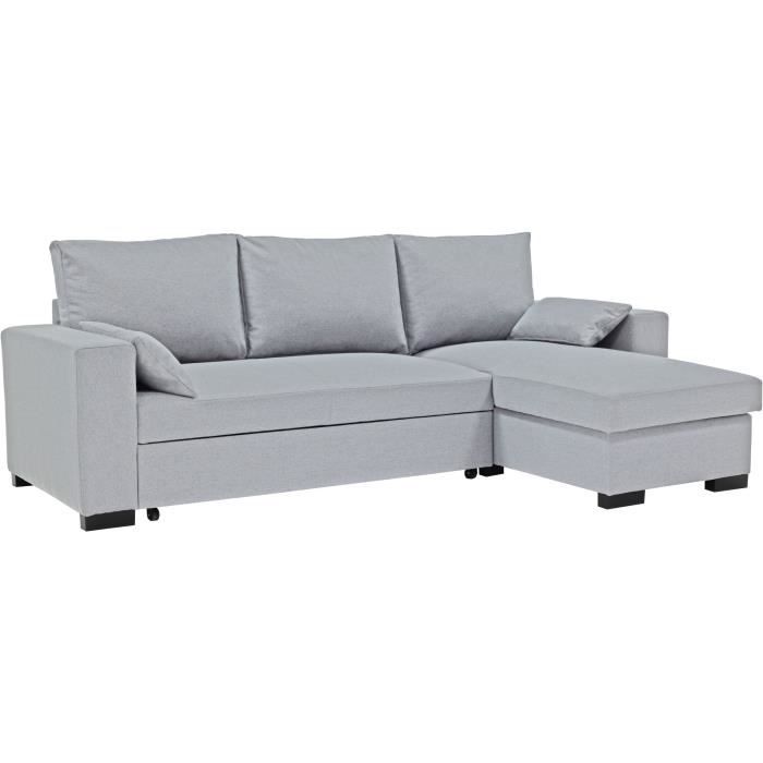 CanapÈ d'angle convertible - MORGAN - 3 places - Gris clair avec coffre 236x143x85cm
