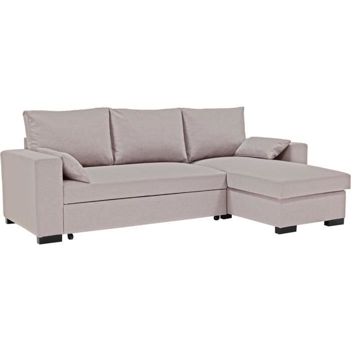 Canapé d'angle convertible - MORGAN - 3 places - Beige avec coffre et coussins déco - 236x143x85cm