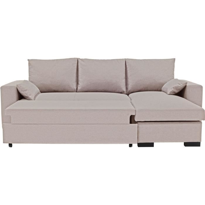 Canapé d'angle convertible - MORGAN - 3 places - Beige avec coffre et coussins déco - 236x143x85cm