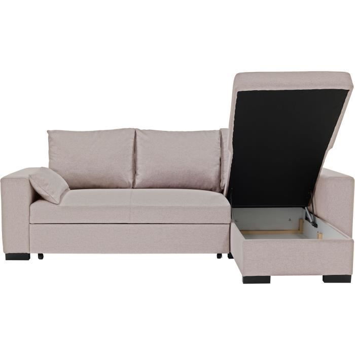 CanapÈ d'angle convertible - MORGAN - 3 places - Beige avec coffre et coussins dÈco - 236x143x85cm
