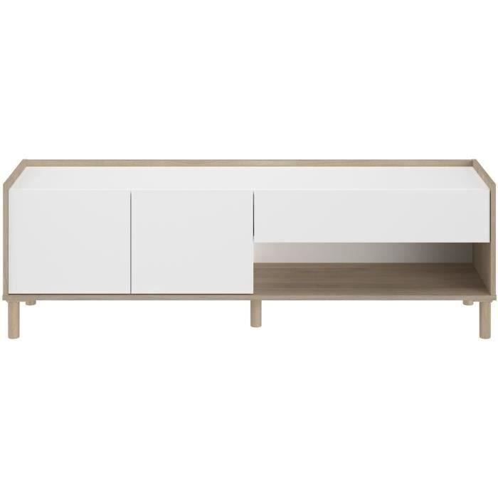 Meuble TV MORPHOS L 150 x P 40 x H 47,3 cm - Décor blanc / Chene - PARISOT