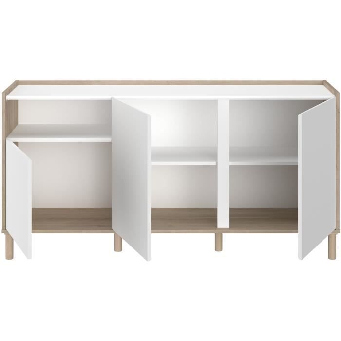 Buffet MORPHOS - L 150 x P 40 x H 74,5 cm - Décor blanc / Chene - 3 portes - PARISOT