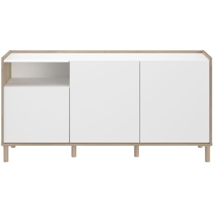 Buffet MORPHOS - L 150 x P 40 x H 74,5 cm - Décor blanc / Chene - 3 portes - PARISOT