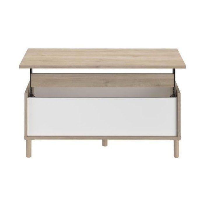 Ensemble meuble de salon - Meuble TV, table basse relevable, bahut haut - MORPHOS - Décor blanc / Chene - PARISOT