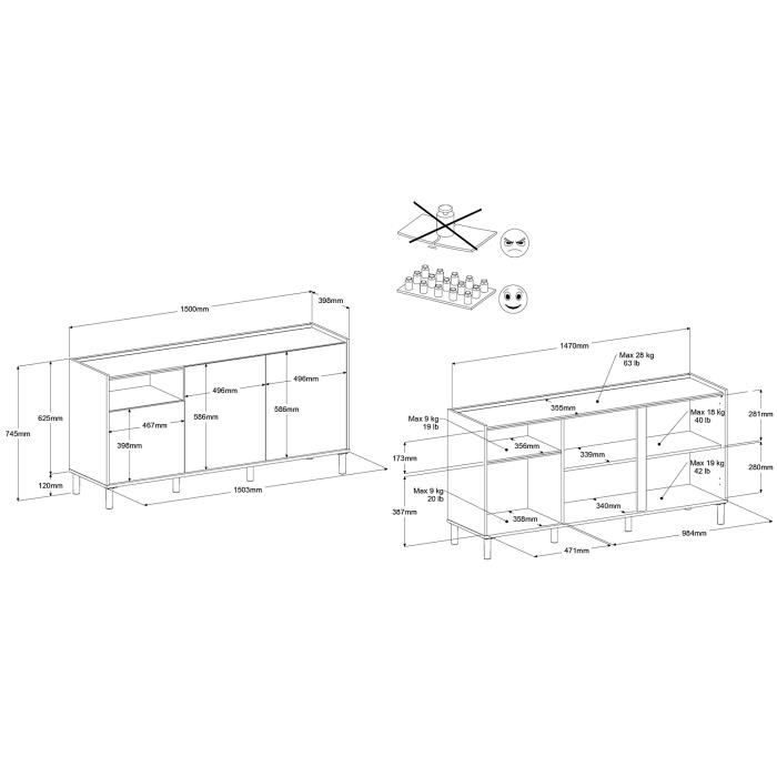 Ensemble meuble de salon - Meuble TV, table basse, buffet bas - MORPHOS - Décor blanc / Chene - PARISOT