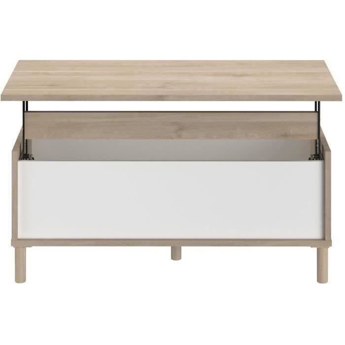 Table basse relevable MORPHOS - L 100 x P 50 x H 43,6 cm - Rectangulaire - Décor blanc / Chene - PARISOT