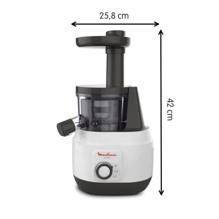 MOULINEX Extracteur de jus, Pressage a froid, Extraction optimale, 1 vitesse, Pulpe contrÙlÈe, Silencieux, Juiceo ZU150110