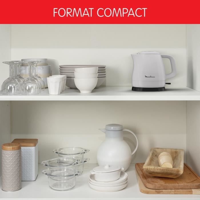 MOULINEX Simpleo Bouilloire Èlectrique 0.8 L, Filtre anticalcaire amovible, Arret auto, Couvercle amovible verrouillable BY153B10