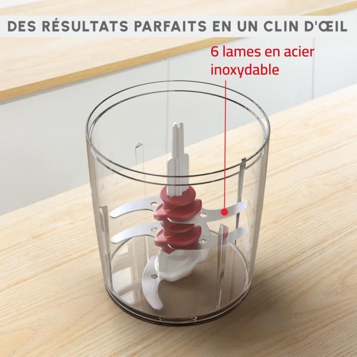 MOULINEX Multimoulinette Mini hachoir Èlectrique, 500 ml, 6 lames acier inoxydable, 2 vitesses, Mixeur, FabriquÈ en France AT714G32