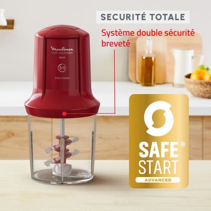 MOULINEX Multimoulinette Mini hachoir Èlectrique, 500 ml, 6 lames acier inoxydable, 2 vitesses, Mixeur, FabriquÈ en France AT714G32