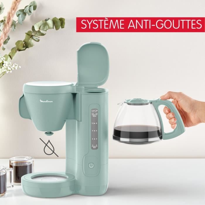 MOULINEX Morning Cafetiere filtre 1.25 L, RÈservoir frontal, Porte-filtre pivotant, Systeme anti-gouttes, Maintien au chaud FG2M1310