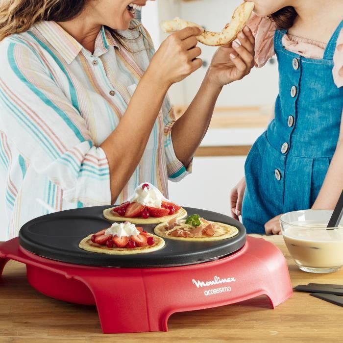 MOULINEX Accessimo Crepiere Èlectrique, Plaque antiadhÈsive 4 empreintes, 4 spatules, Louche, FabriquÈ en France PY312511