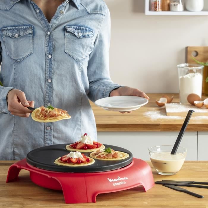 MOULINEX Accessimo Crepiere Èlectrique, Plaque antiadhÈsive 4 empreintes, 4 spatules, Louche, FabriquÈ en France PY312511