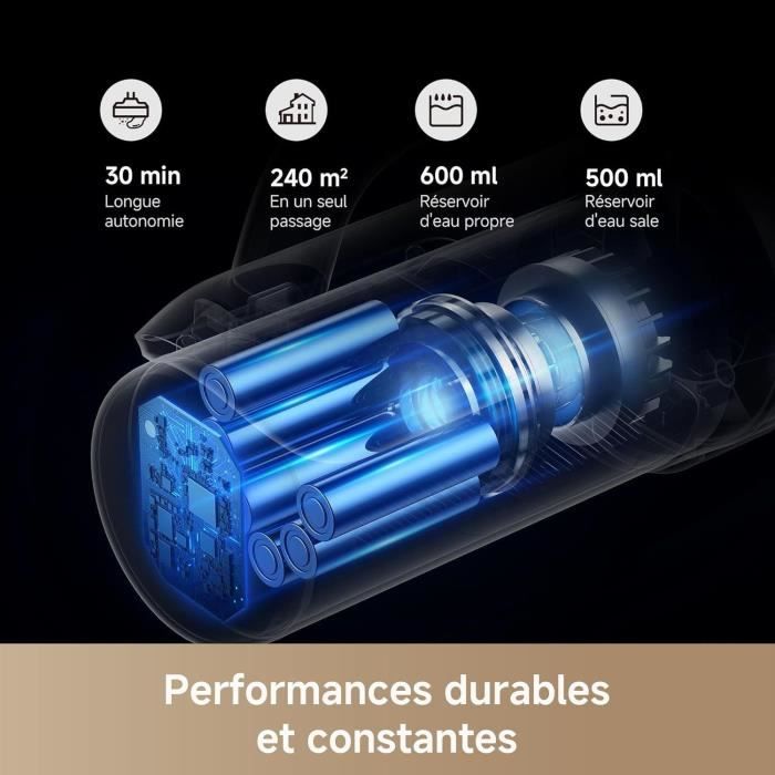 MOVA K30 - Aspirateur Laveur Sec Et Humide - Portée a plat 180° - Aspiration 18 kPa - Nettoyage des Bords - Séchage a l'air Chaud