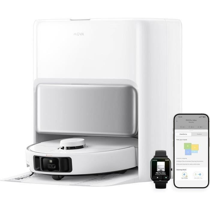 MOVA P50 Pro Ultra - Robot Aspirateur Laveur avec Station - 19 000 Pa - Brosse anti-enchevetrement - Nettoyage automatique