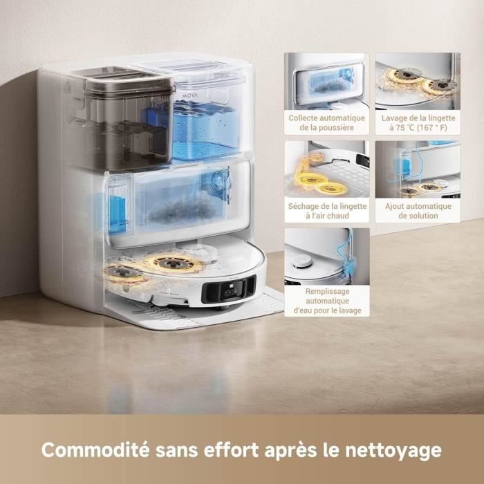 MOVA P50 Pro Ultra - Robot Aspirateur Laveur avec Station - 19 000 Pa - Brosse anti-enchevetrement - Nettoyage automatique