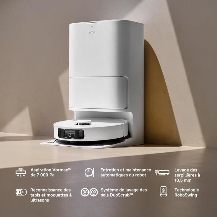 MOVA E30 Ultra - Robot Aspirateur Laveur avec Vidage Automatique - Nettoyage Automatique des Serpillieres - Technologie RoboSwing