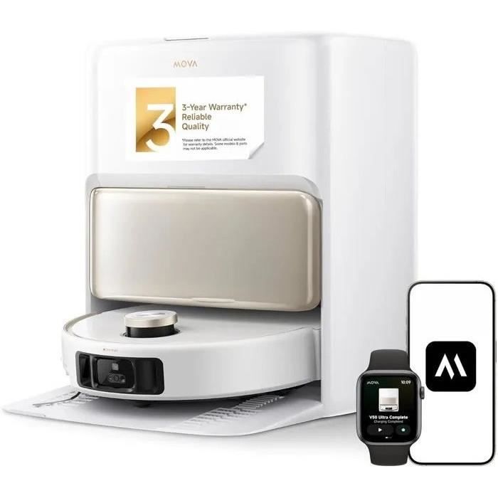 Robot Aspirateur Laveur MOVA V50 Ultra Complete -Puissance 24 000 Pa - Lavage Thermique des sols avec systeme DuoSolution