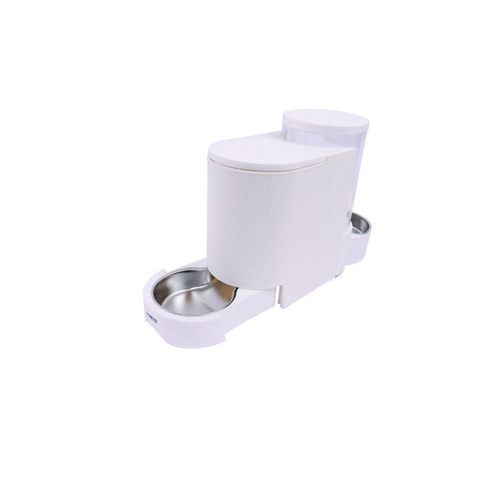 Distributeur Croquettes & Eau - M PETS - DUPLO - 1.3 kg / 3 L - 40 x 16.2 x 29.1 cm - Blanc