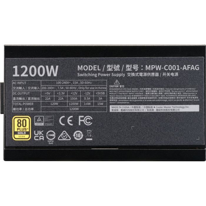 Alimentation - COOLER MASTER - ELITE Gold 1200W - 80 Plus - ATX 3.1