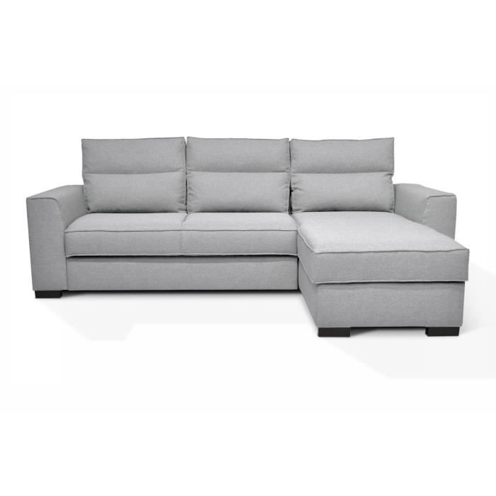 CanapÈ angle convertible rÈversible 4 places MONTREAL - Tissu gris clair - L 247 x P 158 x H 92 cm - FabriquÈ en France - HEXAGONE