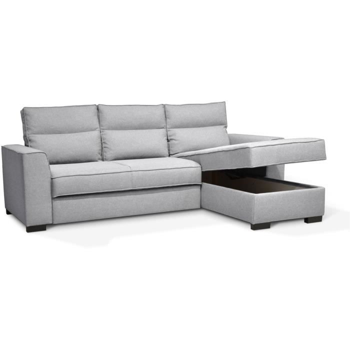 CanapÈ angle convertible rÈversible 4 places MONTREAL - Tissu gris clair - L 247 x P 158 x H 92 cm - FabriquÈ en France - HEXAGONE
