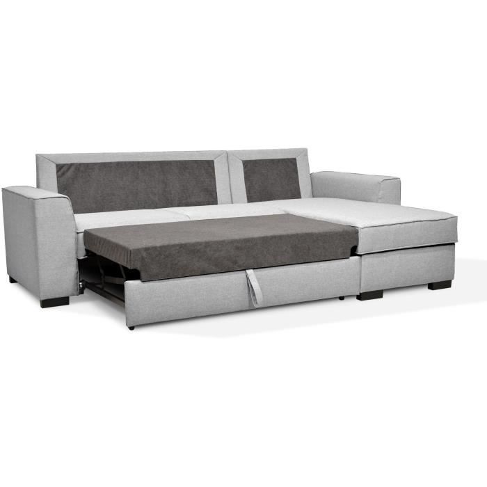 CanapÈ angle convertible rÈversible 4 places MONTREAL - Tissu gris clair - L 247 x P 158 x H 92 cm - FabriquÈ en France - HEXAGONE
