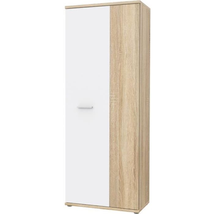 Armoire a chaussures MISCA - Décor chene sonoma et blanc mat - L69 x P35 x H179cm