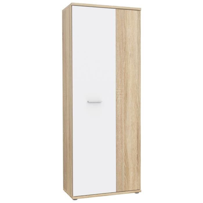 Armoire a chaussures MISCA - Décor chene sonoma et blanc mat - L69 x P35 x H179cm