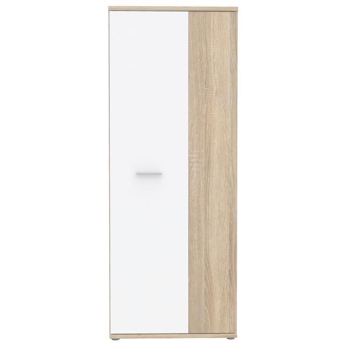 Armoire a chaussures MISCA - Décor chene sonoma et blanc mat - L69 x P35 x H179cm