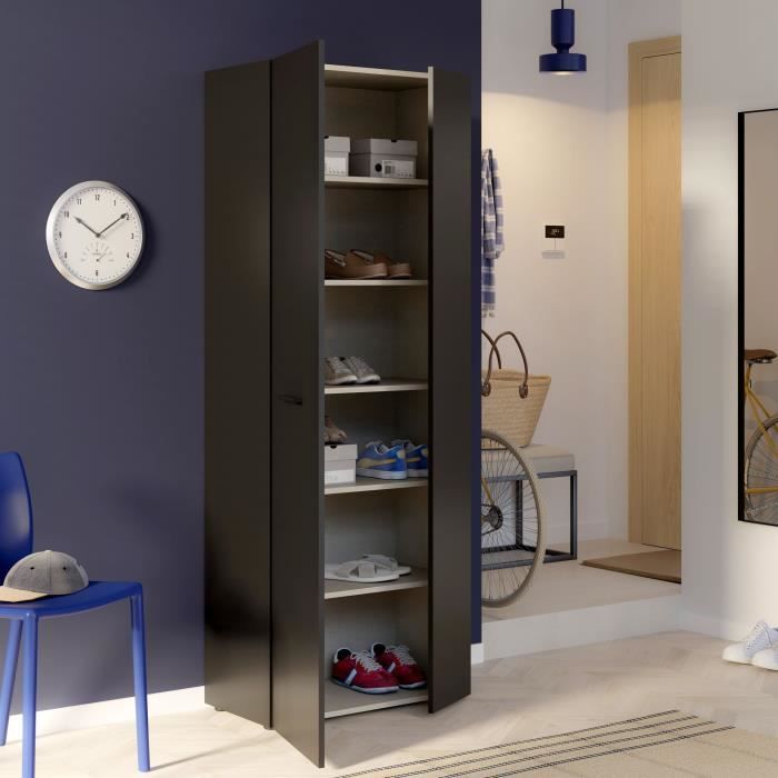 Armoire a chaussures - Noir - 18 paires - L68,7 x P36,5 x H181,1 cm