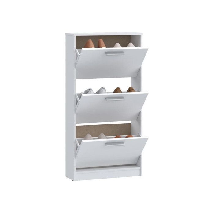 Meuble a chaussures - 6 paires - Blanc mat - 3 abattants - L58,2 x P20,4 x H115,5 cm - MAC