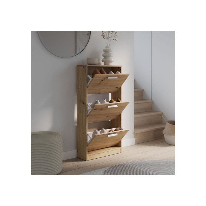 Meubles a chaussures - 6 paires - Décor Chene - 3 abattants - L58,2 x P20,4 x H115,5 cm - MAC