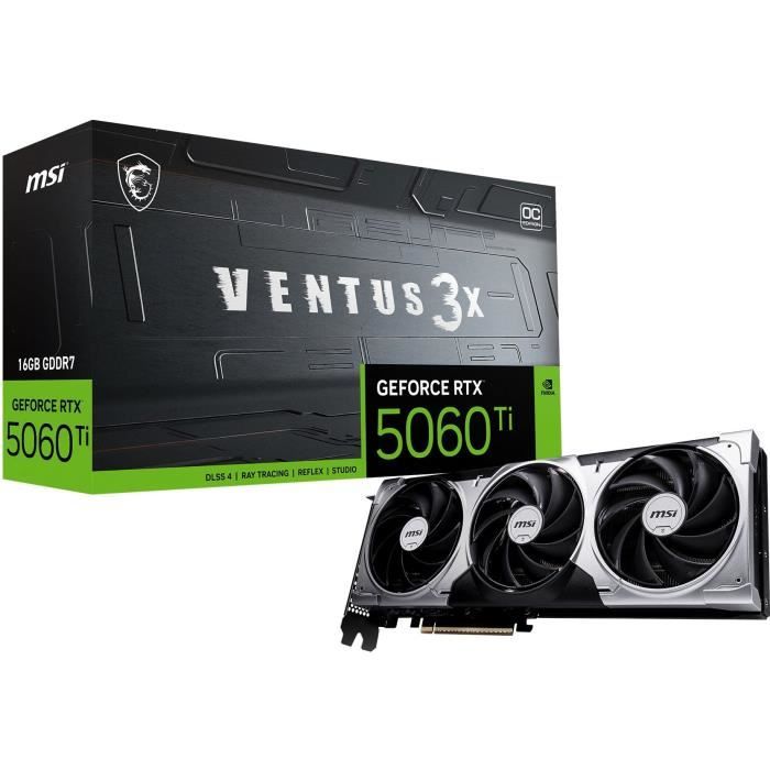 Carte graphique - MSI - VENTUS GeForce RTX 5060 TI 16G 3X OC NVIDIA 16 Go GDDR7