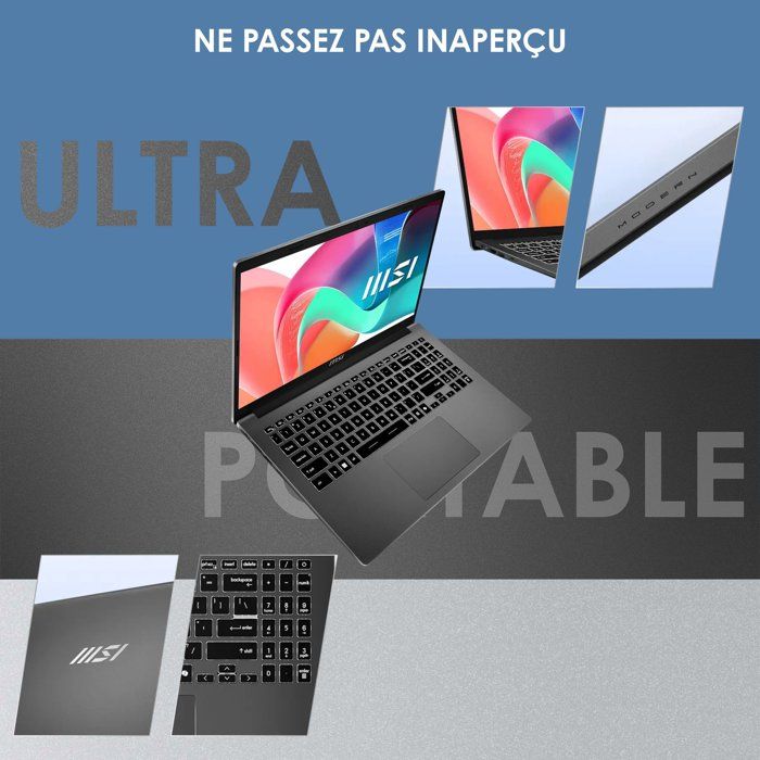 PC Portable - MSI Modern 15 F13MG-698XFR - Sans Windows - 15,6 FHD IPS - Intel Core i3-1315U - 16Go - 512Go SSD