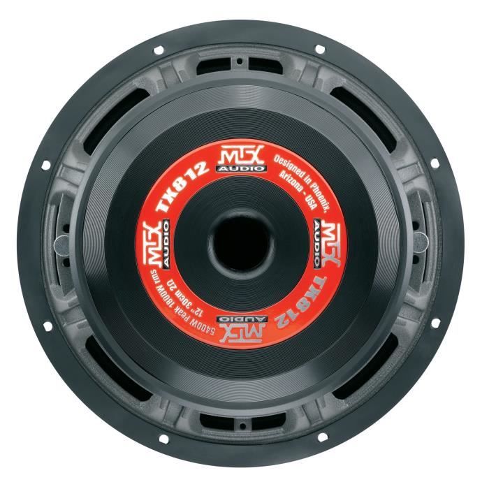 MTX TX812 Subwoofer voiture HighEnd 30cm 1800W RMS 2 châssis alu bobine 3 pour caisson clos ou reflex membrane fibre
