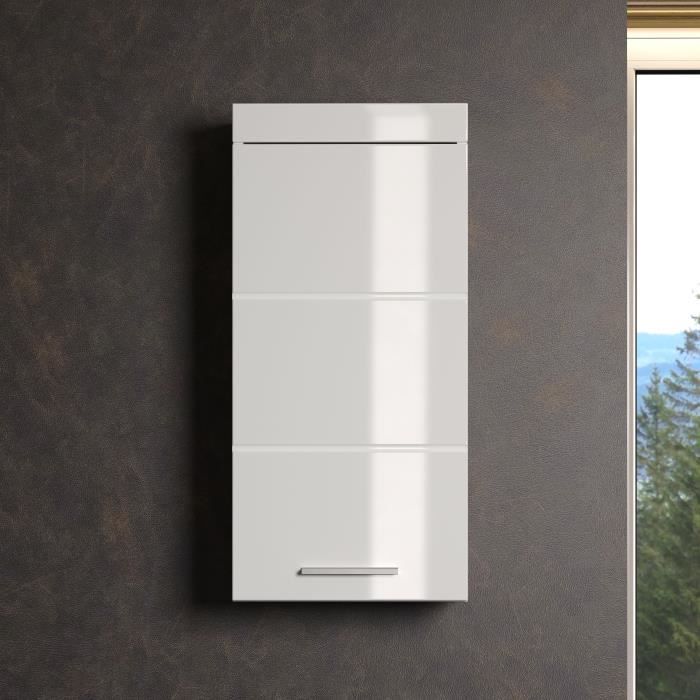 Rangement haut de salle de bain AMANDA - 1 porte - Blanc - L 37 x P 23 x H 77 cm