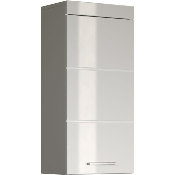 Meuble de salle de bain Rangement haut - 1 porte - Blanc - L 37 x P 23 x H 77 cm - AMANDA