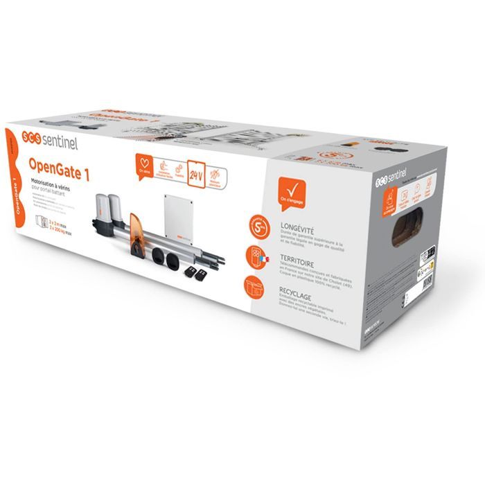 Kit moteur de portail deux battants - SCS SENTINEL - OpenGate 1 - Jusqu'a 200 kg par vantail et 4 metres max