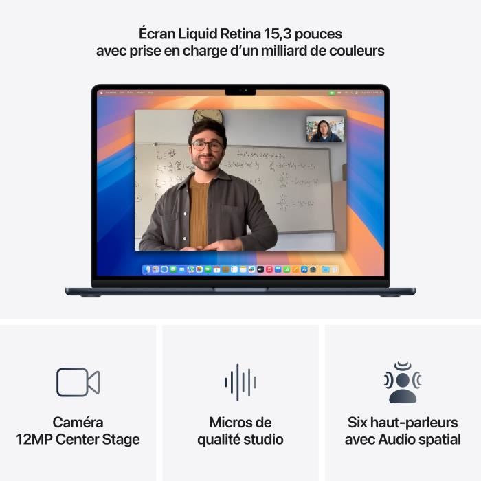 Apple - 15,3 MacBook Air M4 (2025) - RAM 16Go - Stockage 512Go - CPU 10 coeurs - GPU 10 coeurs - Minuit